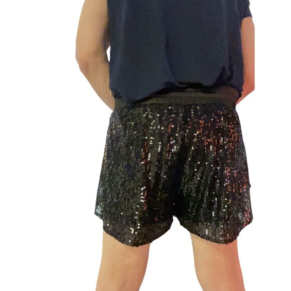 White Birch Black Cammie Sequin Shorts L Elastic Waist L* Womens*Halloween*NWT - Picture 3 of 6